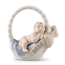 Neu Lladro Born IN 2024 Baby Junge Figur #18482 Brand Feder Blau Korb Save $ F/S