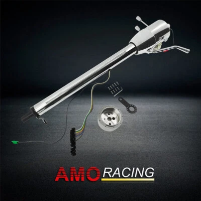 Chrome Tilt Auto 32" Steering Column No Key w/ Shift Indicator Wheel & Adapter - Image 1 of 4