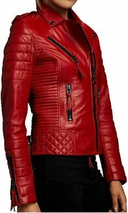Women's Genuine Lambskin Real Leather Jacket Motorcycle SEXY Winter Quilted Coat - Picture 1 of 5