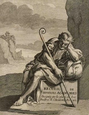 N. GUÉRARD (*1734) zug., Titelkupfer mit Wanderer am Meer, um 1800, Kupferstich - Bild 1 von 4