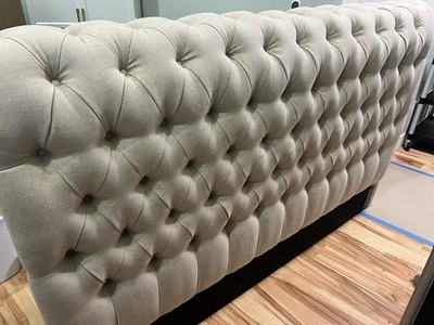 Coaster Devon Fabric California King Button Rolled Tufted Headboard in Beige - Image 1 of 4