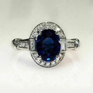 3.01 Ct Oval Cut Natural Sapphire Diamond Anniversary Ring 14K White Gold - Picture 1 of 5