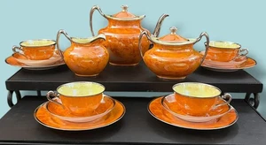 1940's Czech Phoenix China Lusterware Orange Yellow Platinum Tea Service for 4 - Picture 1 of 24