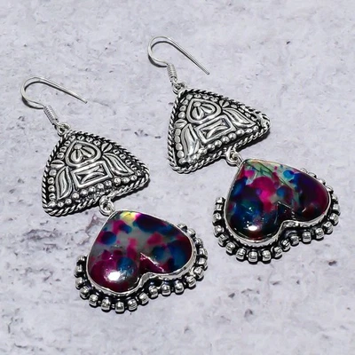 Multi Labradorite Gemstone 925 Sterling Silver Gift Jewelry Earring 2.96" k119 - Image 1 of 4