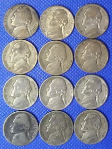 KONVOLUT 12 JEFFERSON SILBER KRIEGSNICKELS .1942 1943 1944 1945 - Bild 1 von 2