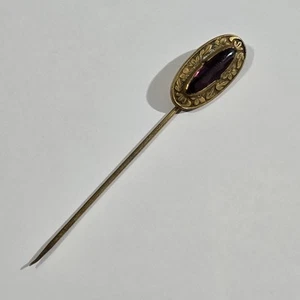 Antique Stickpin Oval Purple Stone Hat Pin Victorian Art Nouveau - Picture 1 of 4