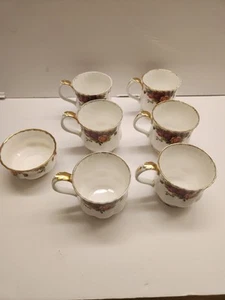 Sechs Royal Albert Kaffeetassen eine Zuckerdose Altrose Design Goldrand Set - Bild 1 von 9