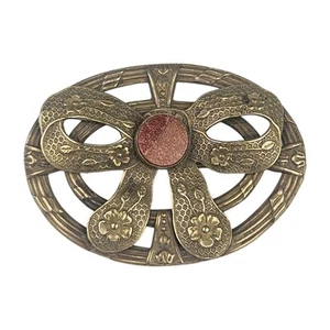 Antike Jugendstil Schleifen Brosche Goldstein floral antik Messing oval 1910er MÄNGEL - Bild 1 von 12