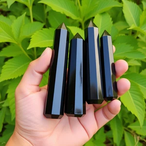 Black Obsidian Crystal Tower Point ~ Obsidian Obelisk Crystal Points Wands - Picture 1 of 5
