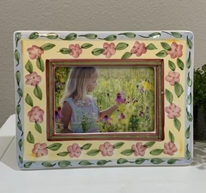 Vtg Ceramic Floral Hand Painted Cottage Grandma Photo Picture Frame 3.5” X 5” - Picture 1 of 7