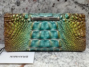 Brahmin Ady Wallet Cactus Ombre Melbourne Croc-Embrosed Leather Green, Brown - Picture 1 of 9