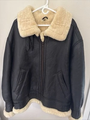 USAF G-8 Black Sheepskin Shearing Lined Pilot Flyers Jacket Coat XL Pilot Bomber - Image 1 of 4