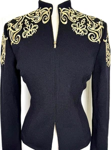 Beautiful St.John zip jacket black knit with gold design paillettes NWOT size 6 - Picture 1 of 4
