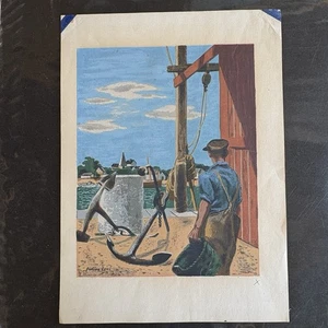 Serigrafia vintage JULIAN LEVI "New England Dock" - Foto 1 di 11