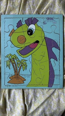 Quebra-cabeça de madeira vintage Playskool Beany And Cecil The Seasick Sea Serpent completo - Imagem 1 de 4