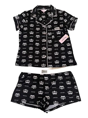 Juicy Couture Princess Crown Black Sleepwear 2 Pc Pajama Shorts Set Size Medium - Image 1 of 2