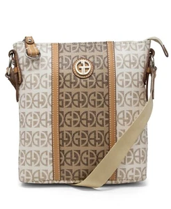 New Women's Giani Bernini Contrast Stripe Signature Crossbody Bag Purse Ivory - Picture 1 of 5