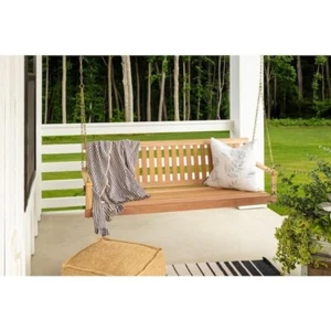 Outdoor 4 ft. Natural Hardwood Porch Swing with Chains - Classic and Durable - Picture 1 of 6