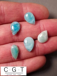5 x pear Larimar gemstone cabochons blue white colour  19.75 carats LAR007 - Picture 1 of 2