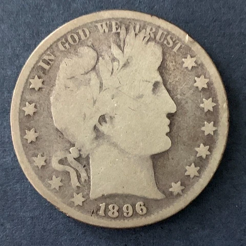 1896 Circulated Barber Half Dollar 50c Coin - G -- Ships Free Cover