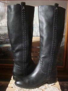 NWOB~ SAM EDELMAN PRINA 2 ~ BLACK LEATHER STUDDED KNEE HIGH TALL BOOTS ~ 7M WS - Picture 1 of 11