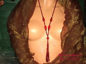 ANTIQUE ART DECO RED BOHEMIA CZECH GLASS BEADS FLAPPER TASSEL NECKLACE - Picture 1 of 8