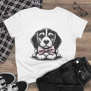 Camiseta Digipups Beagle Cachorro Perro Rosa Pajarita Boceto Dibujos Animados Damas - Imagen 1 de 3