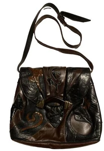 Vintage Sharif Umhängetasche Handtasche braun Crossbody Leder Schlangenleder Boho - Bild 1 von 8