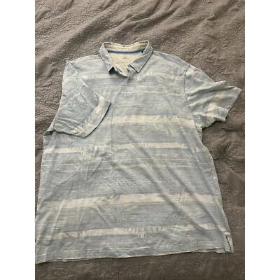 Tommy Bahama Mens XL Short Sleeve Baby Blue White Hawaiian Polo Shirt - Image 1 of 4