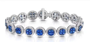 7.22ct Natural Round Diamond Sapphire 14k White Gold Wedding Tennis Bracelet - Picture 1 of 3