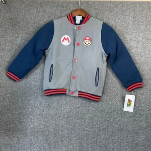Super Mario Nintendo Varsity Bomber Jacket Little Boys Size 7/8 - Picture 1 of 13