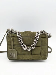 STEVE MADDEN Bmatters woven suede chain link satchel crossbody bag -OLIVE GREEN - Picture 1 of 18