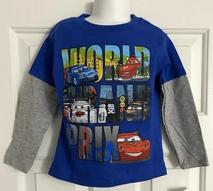 NWT Disney Pixar Cars Long Sleeve T-Shirt Blue World Grand Prix Size 4T New - Picture 1 of 2