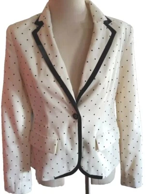 Chaqueta Blazer Merona Para Mujer Crema y Negro Lunares Talla 6 Forrada Nueva Sin Etiquetas Foto 1 de 4