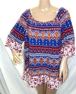 Camisa blusa Como Blu para mujer talla grande 1x 2x 3x azul borgoña floral - Imagen 1 de 15