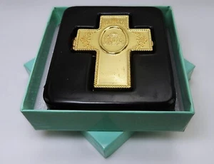 Gold Tone Cross Trinket Box, Trinity Broadcasting Network, Flocked Interior - Picture 1 of 10
