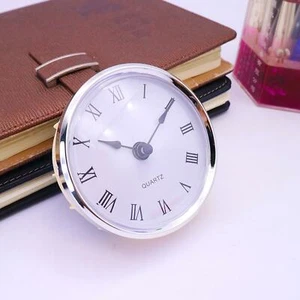 Clock Insert 3 Inch 76 mm Round Fit-up Movement Silver Trim Roman Numerals - Picture 1 of 11