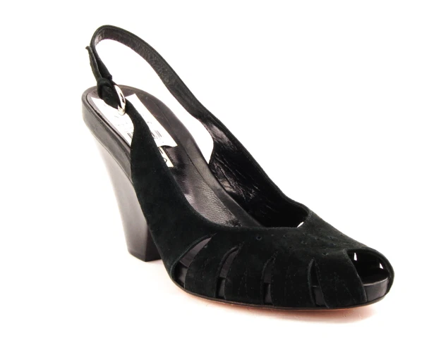 Nuevo VIA SPIGA Mujer Negro Gamuza Tacón Alto Cordones Punta abierta Zapato Talla 8.5 M Brasil Foto 1 de 1