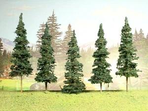 5 pcs ELK RIVER Model Trees 5" DARK GREEN PINES Scenery 28mm RPG or N & HO Scale - Picture 1 of 9