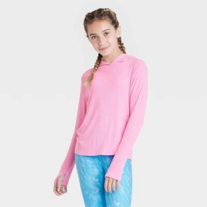 Girls Soft Rib Long Sleeve Hoodie - All in Motion Pink Size XL 14/16 - Picture 1 of 1