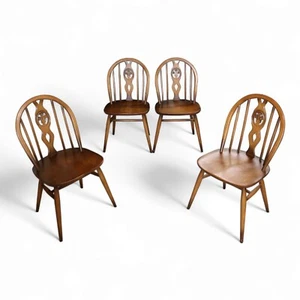 Set Of 4 Vintage Ercol Golden Dawn Fleur De Lys Dining Chairs - Picture 1 of 20