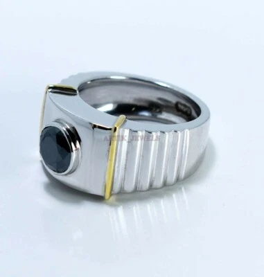 Natural Black Onyx Gemstone with 14K White Gold Plated Silver Ring for Men #1194 - Image 1 of 4