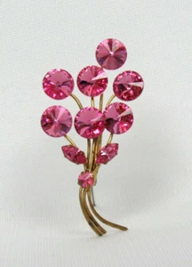 VTG 1950s 60s JULIANA MAGENTA CRYSTAL FLOWER BROOCH GOLDEN FRAME 2 3/4" x 1 3/8" - Picture 1 of 11