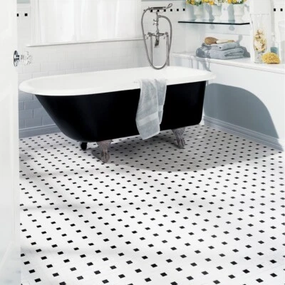 Sale! White / Black Squares Mosaic Tiles Sheet Walls Floors - 11 Sheets (1 sqm) - Image 1 of 4