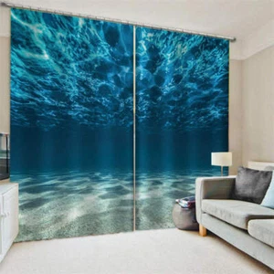 Blue Wave Simplification Seaside Printing 3D Blockout Curtains Fabric Window - Bild 1 von 9