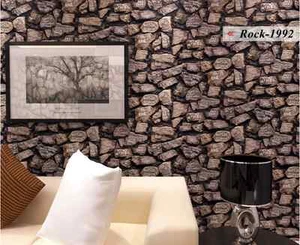 10M wallpaper 3D Brick STONE Natural Colour Slate outdoor rustic look Grey Black - Picture 1 of 8