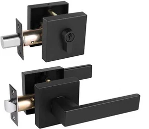 Keyed Entry Door Lockset With Deadbolt Reversible Passage Lever And Keyed Alike - Picture 1 of 8