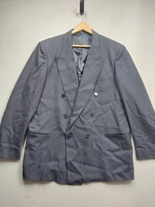 Hardy Amies Navy Blue 100% Wool Blazer Jacket Mens 46L Double Breasted Pinstripe - Picture 1 of 7