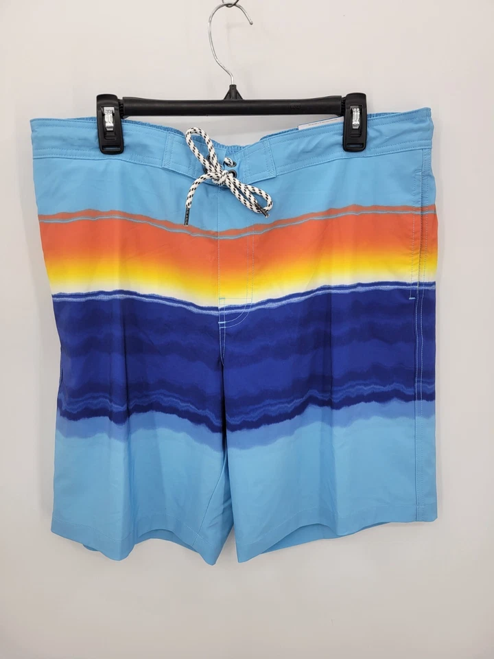 Bermuda de praia Sonoma masculina listra azul grande costura interna 9" roupa flexível - Imagem 1 de 4