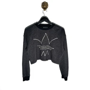Adidas Originals Embroidered Dark Grey Cropped Sweatshirt Womens SIze 6 - Picture 1 of 6